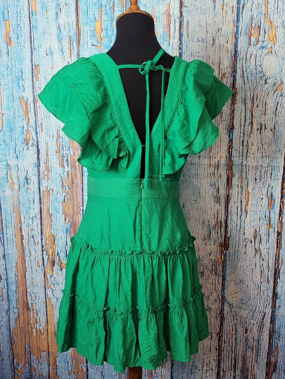 Green Ruffle V-Neck Mini Dress - Picture 5 of 9